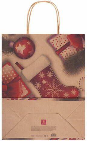 Пакет подарочный КОМПЛЕКТ 10 штук, новогодний, 26x13x32 см, "Christmas Kraft", ЗОЛОТАЯ СКАЗКА, 591961