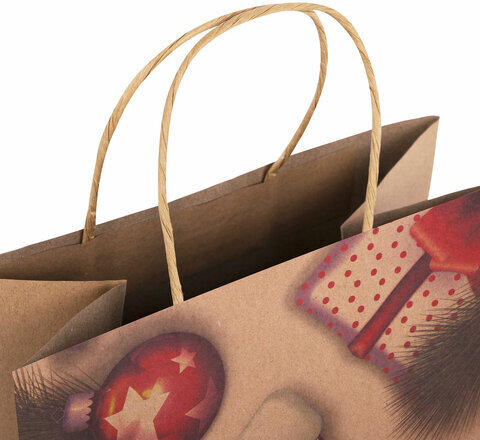 Пакет подарочный КОМПЛЕКТ 10 штук, новогодний, 26x13x32 см, "Christmas Kraft", ЗОЛОТАЯ СКАЗКА, 591961