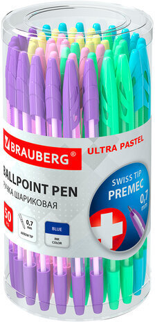 Ручка шариковая BRAUBERG "ULTRA PASTEL", СИНЯЯ, узел 0,7 мм, чернила ГЕРМАНИЯ, наконечник ШВЕЙЦАРИЯ, 143568