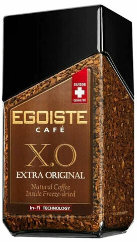 Кофе молотый в растворимом EGOISTE &quot;X.O&quot;, 100 г, стеклянная банка, сублимированный, ШВЕЙЦАРИЯ, EG10009008