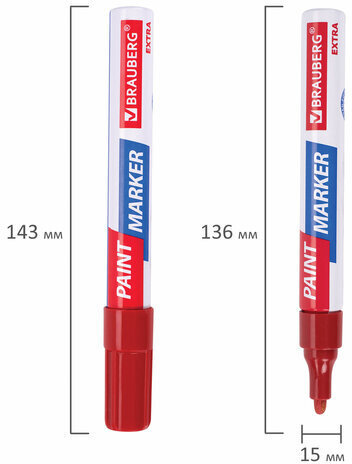 Маркер-краска лаковый EXTRA (paint marker) 4 мм, КРАСНЫЙ, УСИЛЕННАЯ НИТРО-ОСНОВА, BRAUBERG, 151980