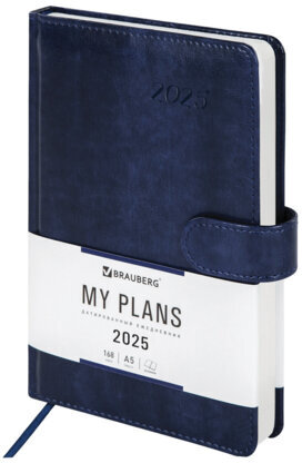 Ежедневник датированный 2025, А5, 138x213 мм, BRAUBERG "Legend", под кожу, застежка, синий, 115792