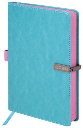 Ежедневник датированный 2025, А5, 138x213 мм, BRAUBERG &quot;Inspiration&quot;, под кожу, цветной срез, бирюзовый, 115903