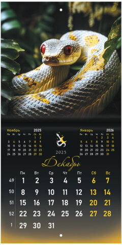 Календарь настенный перекидной на 2025 г., BRAUBERG, 12 листов, 22,5х22,5 см, МИНИ, "Символ года", 116183