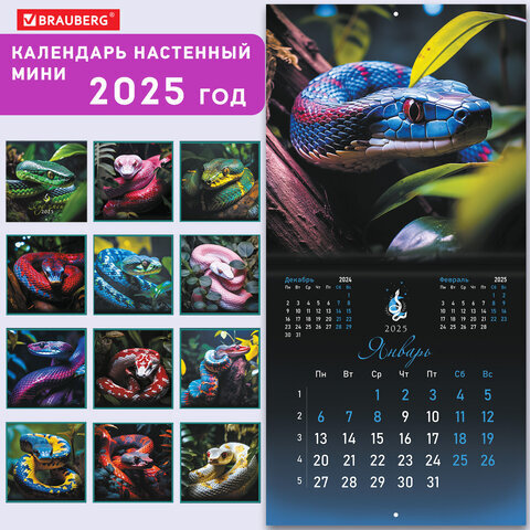 Календарь настенный перекидной на 2025 г., BRAUBERG, 12 листов, 22,5х22,5 см, МИНИ, "Символ года", 116183