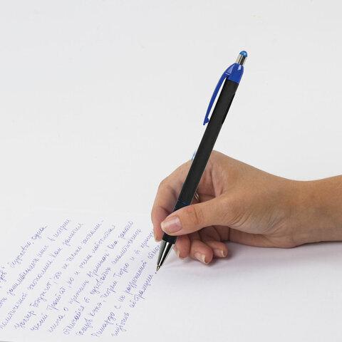 Ручка шариковая автоматическая BRAUBERG "Office Style", СИНЯЯ, корпус черный, пишущий узел 0,5 мм, линия письма 0,3 мм, 144222