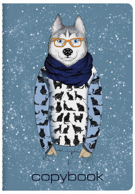 Тетрадь 40 л. в клетку обложка SoftTouch, бежевая бумага 70 г/м2, сшивка, А5 (147х210 мм), ВОЛК В ОЧКАХ, BRAUBERG, 403767