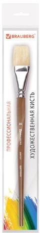Кисть художественная профессиональная BRAUBERG ART CLASSIC, щетина, плоская, № 36, длинная ручка, 200727