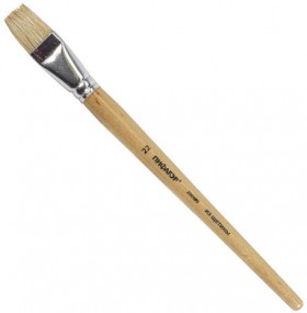 Кисть ПИФАГОР, ЩЕТИНА, плоская, № 22, деревянная лакированная ручка, пакет с подвесом, 200880