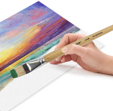 Кисть ПИФАГОР, ЩЕТИНА, плоская, № 22, деревянная лакированная ручка, пакет с подвесом, 200880