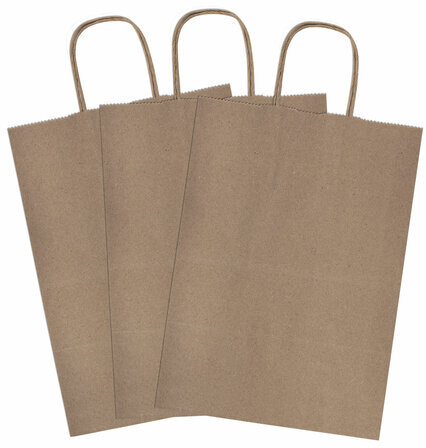 Крафт-пакет бумажный 26х15х35 см, КОМПЛЕКТ 50 шт., крученые ручки, плотность 90 г/м2, LAIMA ECO CRAFT, 609686