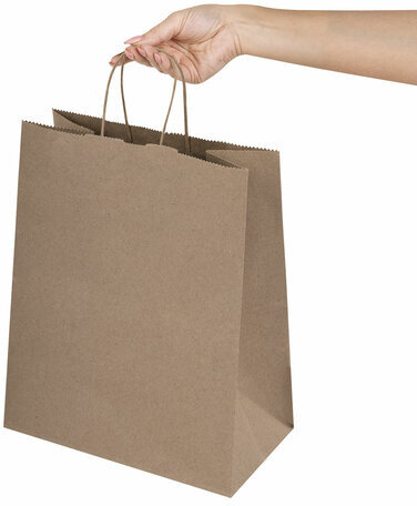Крафт-пакет бумажный 26х15х35 см, КОМПЛЕКТ 50 шт., крученые ручки, плотность 90 г/м2, LAIMA ECO CRAFT, 609686