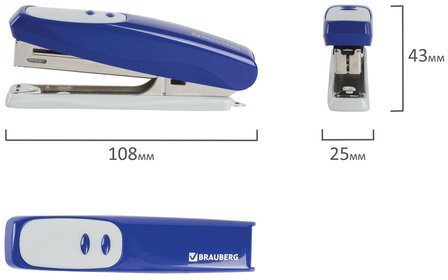 Степлер №10 BRAUBERG "Germanium", до 12 листов, с антистеплером, синий, ГАРАНТИЯ 5 ЛЕТ, 226569