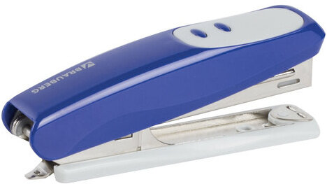 Степлер №10 BRAUBERG "Germanium", до 12 листов, с антистеплером, синий, ГАРАНТИЯ 5 ЛЕТ, 226569