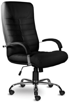 Кресло из натуральной кожи &quot;Орион&quot;, хром, монолитный каркас, черное