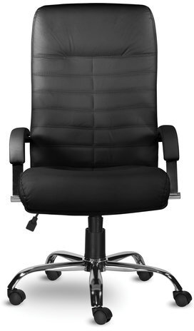 Кресло из натуральной кожи "Орион", хром, монолитный каркас, черное