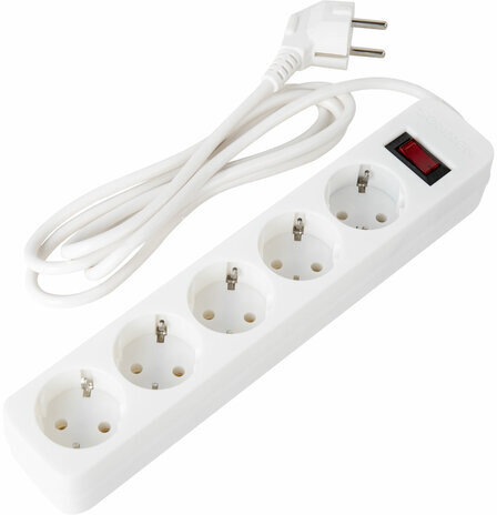 Сетевой фильтр SONNEN SPW-185, 5 розеток с заземлением, выключатель, 10 А, 1,8 м, белый, 513653