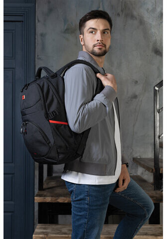 Рюкзак GERMANIUM "S-06" универсальный, уплотненная спинка, облегченный, черный, 46х32х15 см, 226953