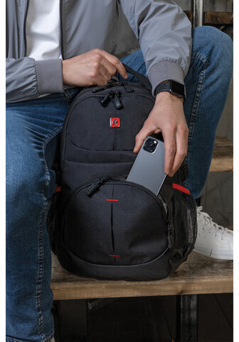 Рюкзак GERMANIUM "S-06" универсальный, уплотненная спинка, облегченный, черный, 46х32х15 см, 226953