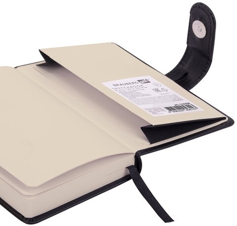 Скетчбук, слоновая кость 140 г/м2 90х140 мм, 80 л., КОЖЗАМ, застежка, BRAUBERG ART CLASSIC, черный,116458