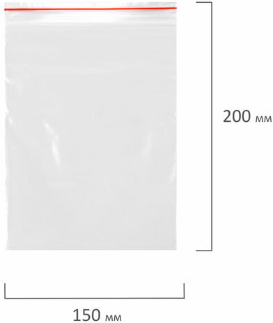 Пакеты с замком ZIP-LOCK "зиплок", комплект 100 шт., 15х20 см, ПВД, толщина 35 мкм, STAFF, 608166