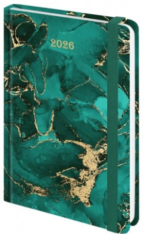Ежедневник датированный 2026 с резинкой 145х203 мм, А5, BRAUBERG, твердый, фольга, &quot;Мрамор&quot;, 117340