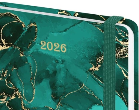 Ежедневник датированный 2026 с резинкой 145х203 мм, А5, BRAUBERG, твердый, фольга, "Мрамор", 117340