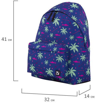 Рюкзак BRAUBERG, универсальный, сити-формат, Пальмы, 20 литров, 41х32х14 см, 228864