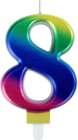 Свеча-цифра для торта "8" "Радужная", 9 см, ЗОЛОТАЯ СКАЗКА, с держателем, в блистере, 591441