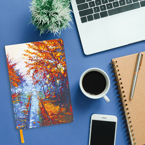 Блокнот А5 (143x210 мм), BRAUBERG VISTA "Aqua Autumn", под кожу, гибкий, 80 л., 112072
