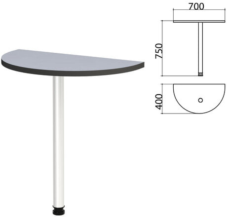 Стол приставной полукруг "Монолит", 700х400х750 мм, цвет серый (КОМПЛЕКТ)