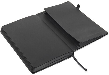 Скетчбук, черная бумага 140 г/м2 130х210 мм, 80 л., КОЖЗАМ, резинка, карман, BRAUBERG ART, черный, 113203