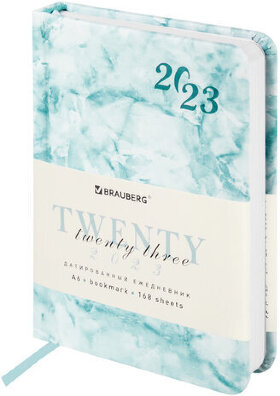 Ежедневник датированный 2023 МАЛЫЙ ФОРМАТ 100x150 мм А6, BRAUBERG "Marble", под кожу, синий, 113919