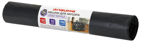 Мешки для мусора 120 л, черные, в рулоне 10 шт., особо прочные, ПВД 40 мкм, 70х110 см, LAIMA, 605341