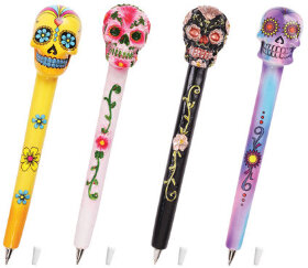 Ручка фигурная &quot;ЧЕРЕПА&quot;, СИНЯЯ, 4 дизайна ассорти, линия письма 0,5 мм, дисплей, BRAUBERG, 142752