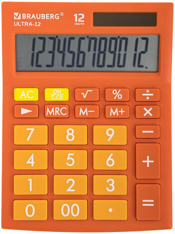 Калькулятор настольный BRAUBERG ULTRA-12-RG (192x143 мм), 12 разрядов, двойное питание, ОРАНЖЕВЫЙ, 250495
