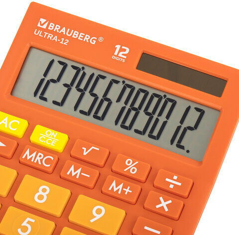 Калькулятор настольный BRAUBERG ULTRA-12-RG (192x143 мм), 12 разрядов, двойное питание, ОРАНЖЕВЫЙ, 250495