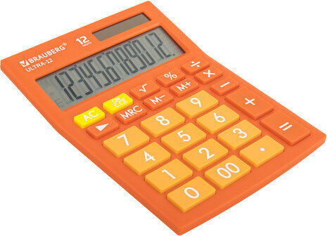 Калькулятор настольный BRAUBERG ULTRA-12-RG (192x143 мм), 12 разрядов, двойное питание, ОРАНЖЕВЫЙ, 250495