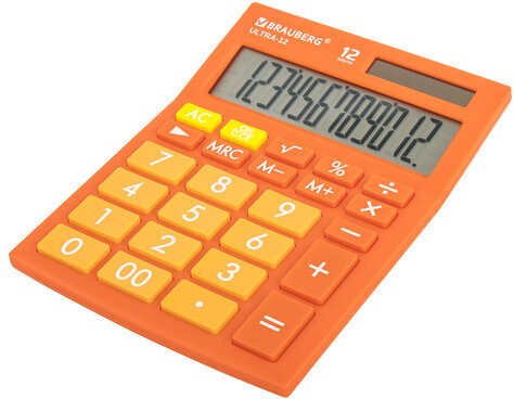 Калькулятор настольный BRAUBERG ULTRA-12-RG (192x143 мм), 12 разрядов, двойное питание, ОРАНЖЕВЫЙ, 250495