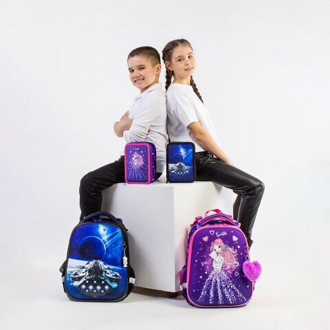 Ранец BRAUBERG PREMIUM, 2 отделения, с брелком, "Shining girl", 38х29х16 см, 270592