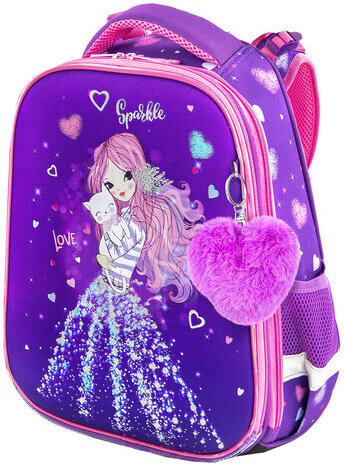 Ранец BRAUBERG PREMIUM, 2 отделения, с брелком, "Shining girl", 38х29х16 см, 270592
