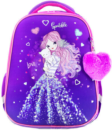 Ранец BRAUBERG PREMIUM, 2 отделения, с брелком, "Shining girl", 38х29х16 см, 270592