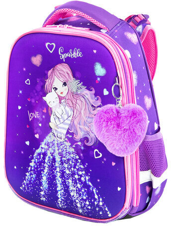 Ранец BRAUBERG PREMIUM, 2 отделения, с брелком, "Shining girl", 38х29х16 см, 270592