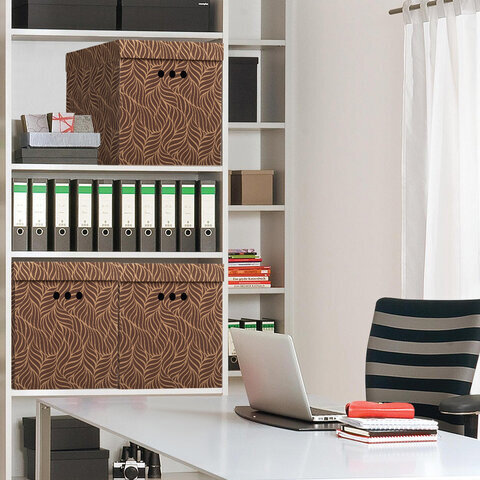 Короб для хранения из плотного микрогофрокартона 315х315х315 мм, КОМПЛЕКТ 3 шт., BRAUBERG HOME "Узор", 271820