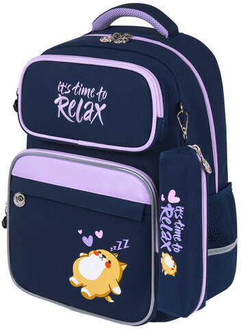 Рюкзак ЮНЛАНДИЯ COMPLETE, с пеналом в комплекте, эрго-спинка, "Bored cat", 42х29х14 см, 272055