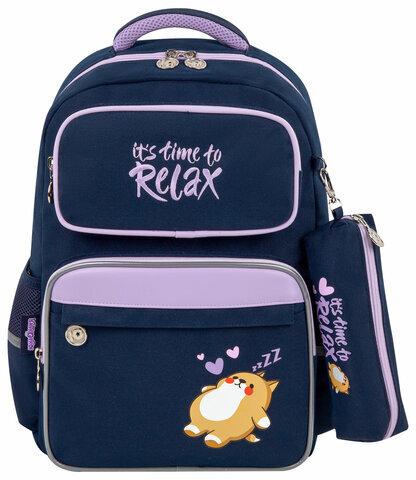 Рюкзак ЮНЛАНДИЯ COMPLETE, с пеналом в комплекте, эрго-спинка, "Bored cat", 42х29х14 см, 272055