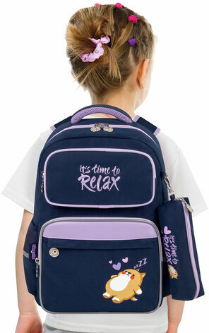 Рюкзак ЮНЛАНДИЯ COMPLETE, с пеналом в комплекте, эрго-спинка, "Bored cat", 42х29х14 см, 272055