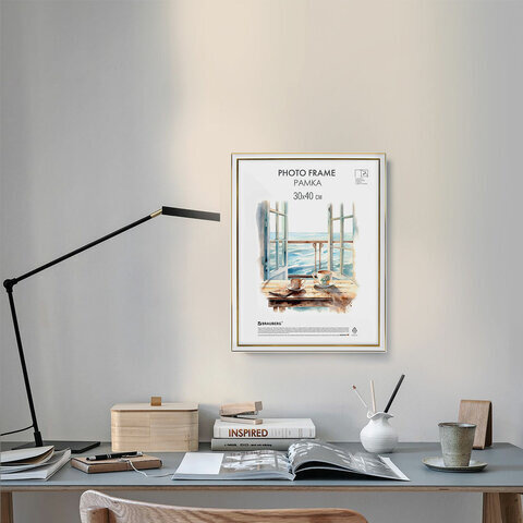 Рамка 30х40 см небьющаяся, багет 20 мм пластик, BRAUBERG "HIT3", белая с двойной позолотой, 391383