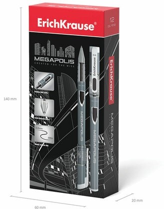 Ручка гелевая ERICH KRAUSE "Megapolis Gel", ЧЕРНАЯ, корпус с печатью, узел 0,5 мм, линия письма 0,4 мм, 93