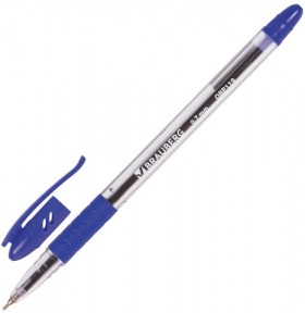 Ручка шариковая масляная с грипом BRAUBERG "Glassy", СИНЯЯ, корпус прозрачный, узел 0,7 мм, линия письма 0,35 мм, 142698